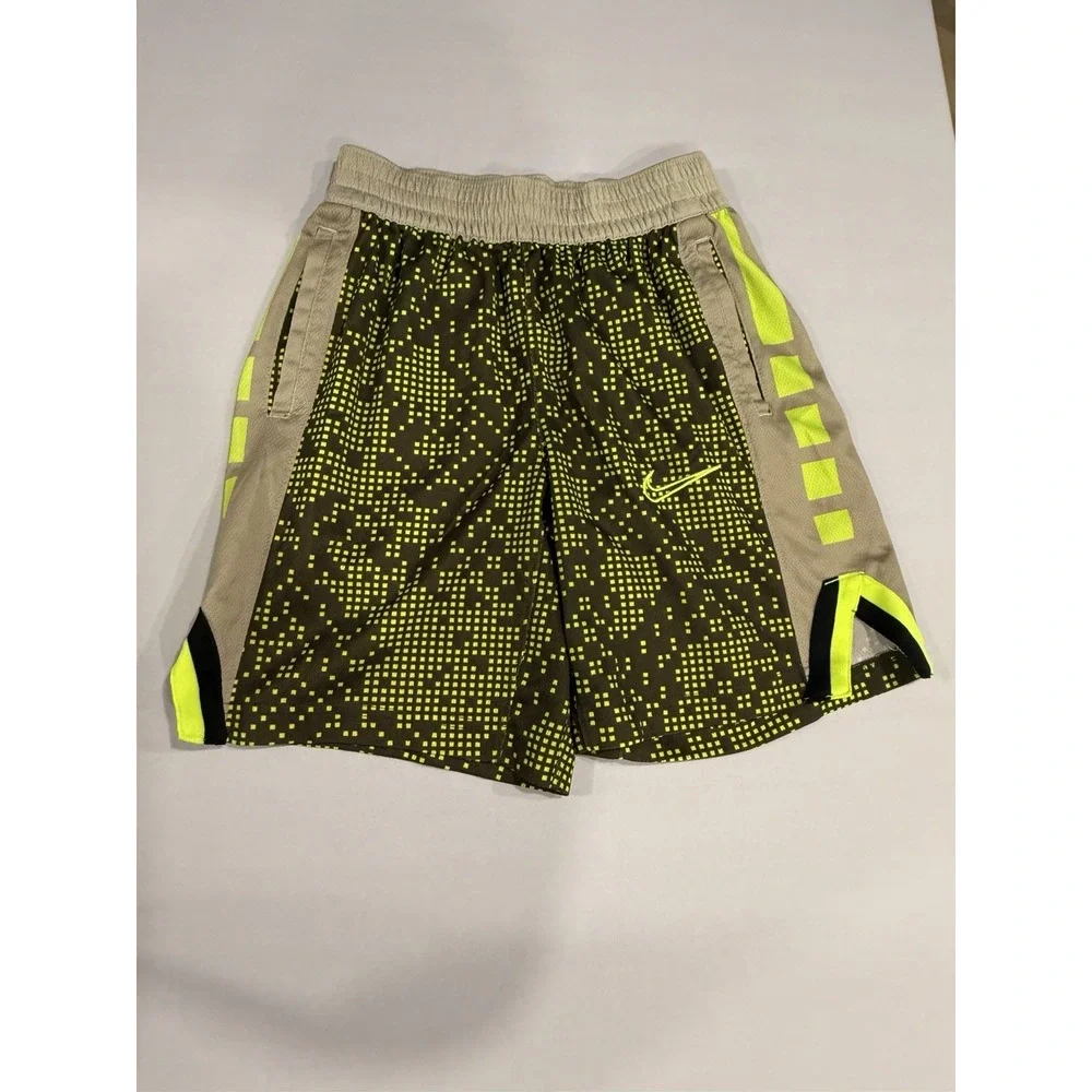 Boys Nike Elite Dri Fit Elite Shorts Pixalted Neon Green With Grey Medium